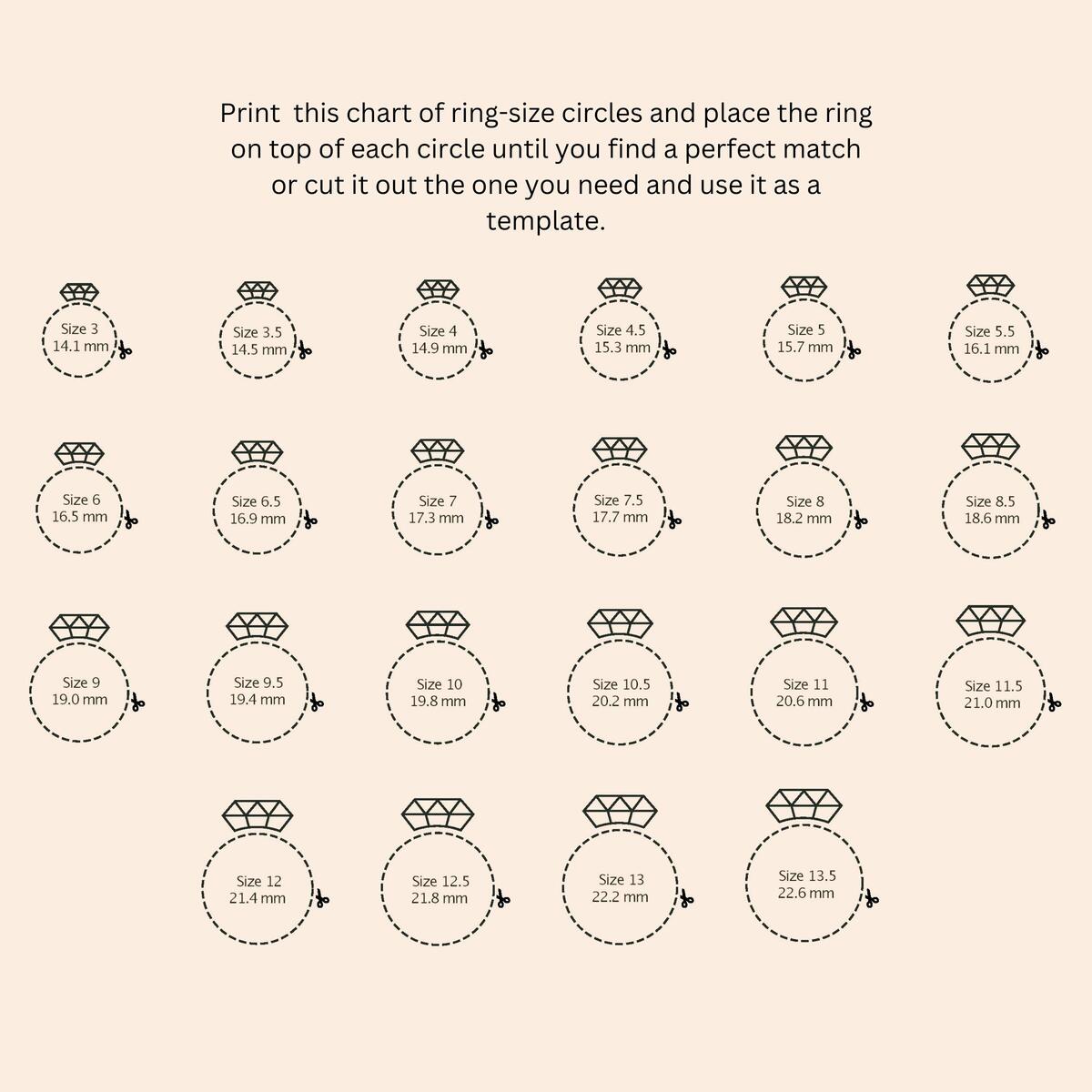 Printable Ring Sizer International Ring Size Chart instant Download Etsy Israel