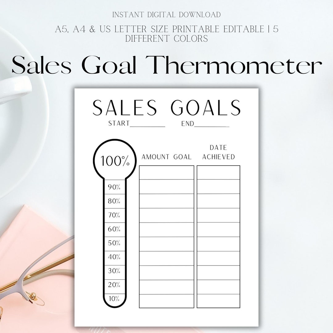 Printable Sales Goal Tracker Simple Finance Thermometer Chart Tracker Minimalist Goal Printable Thermometer Digital Download Printable Etsy