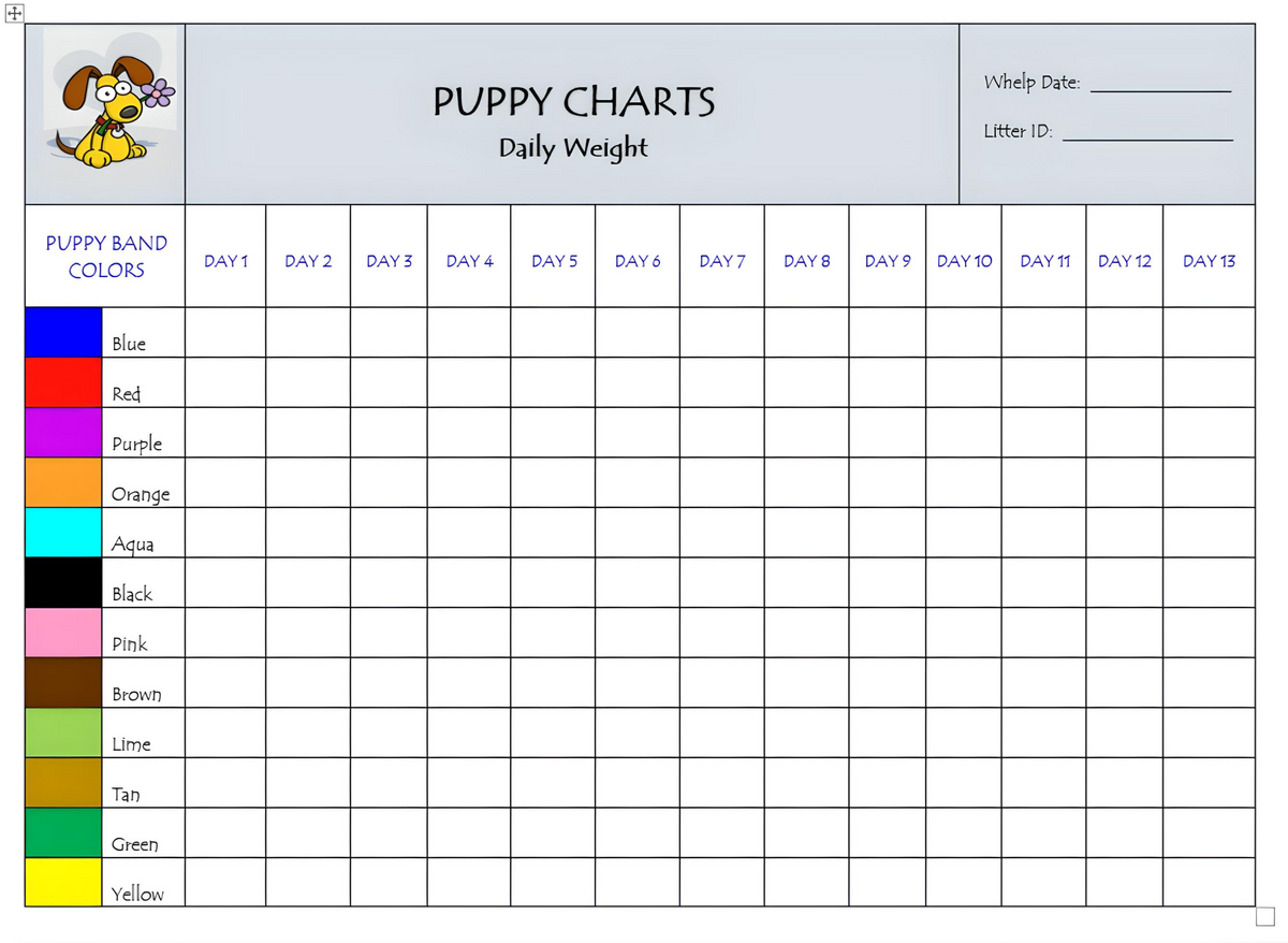 Puppy Charts Puppy ID Bands Litter Collars Puppies In Bloom Promo PuppyLove Puppy Charts Puppy ID Bands Litter Collars Puppies In Bloom Promo PuppyLove