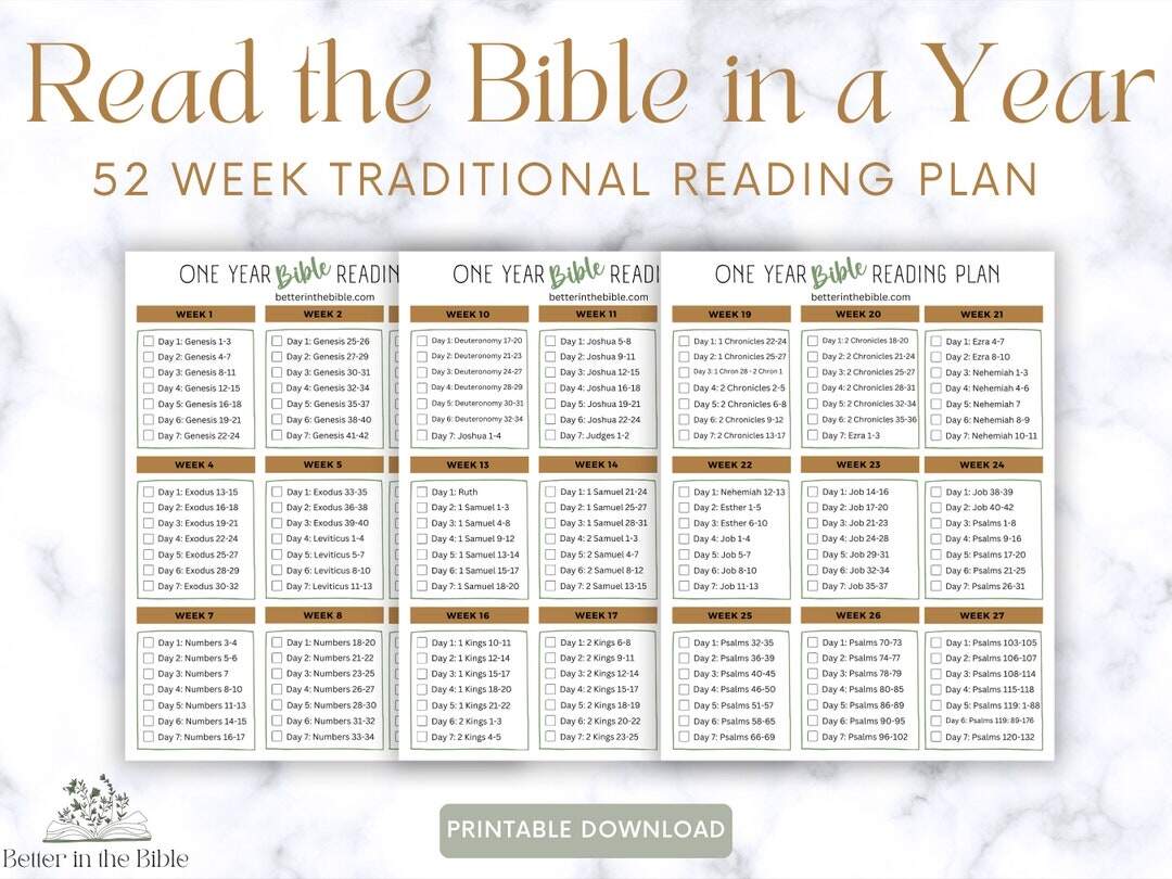 Read The Bible In A Year Chart Traditional Bible Reading Plan Printable Bible In A Year Chart Bible Reading Tracker Bible Tracker Etsy