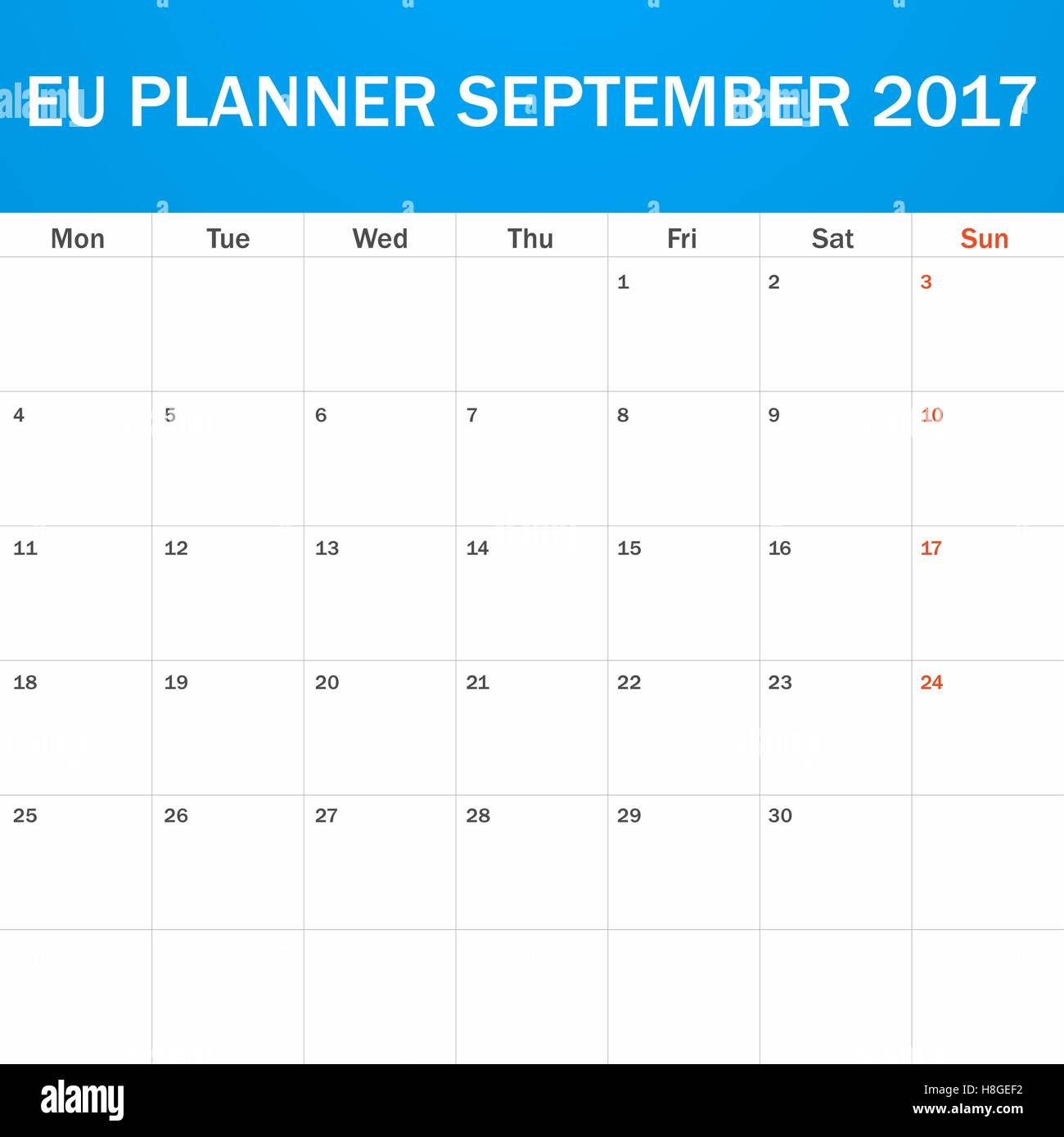 September 2017 Calendar Week Starts On Sunday Stock Vector Images Alamy