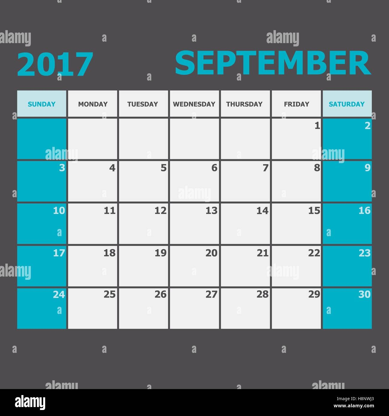 September 2017 Calendar Week Starts On Sunday Stock Vector Images Alamy
