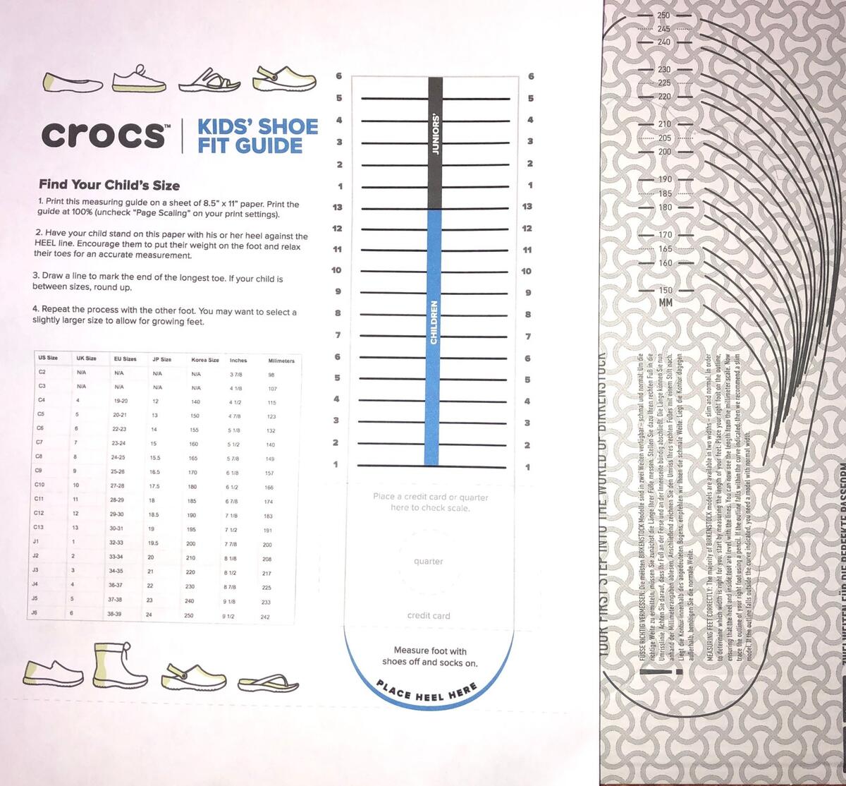 Shoe Size Chart 10 11 Crocs Chart For Kids Crocs Toddler Shoe Size Chart Age Crocs