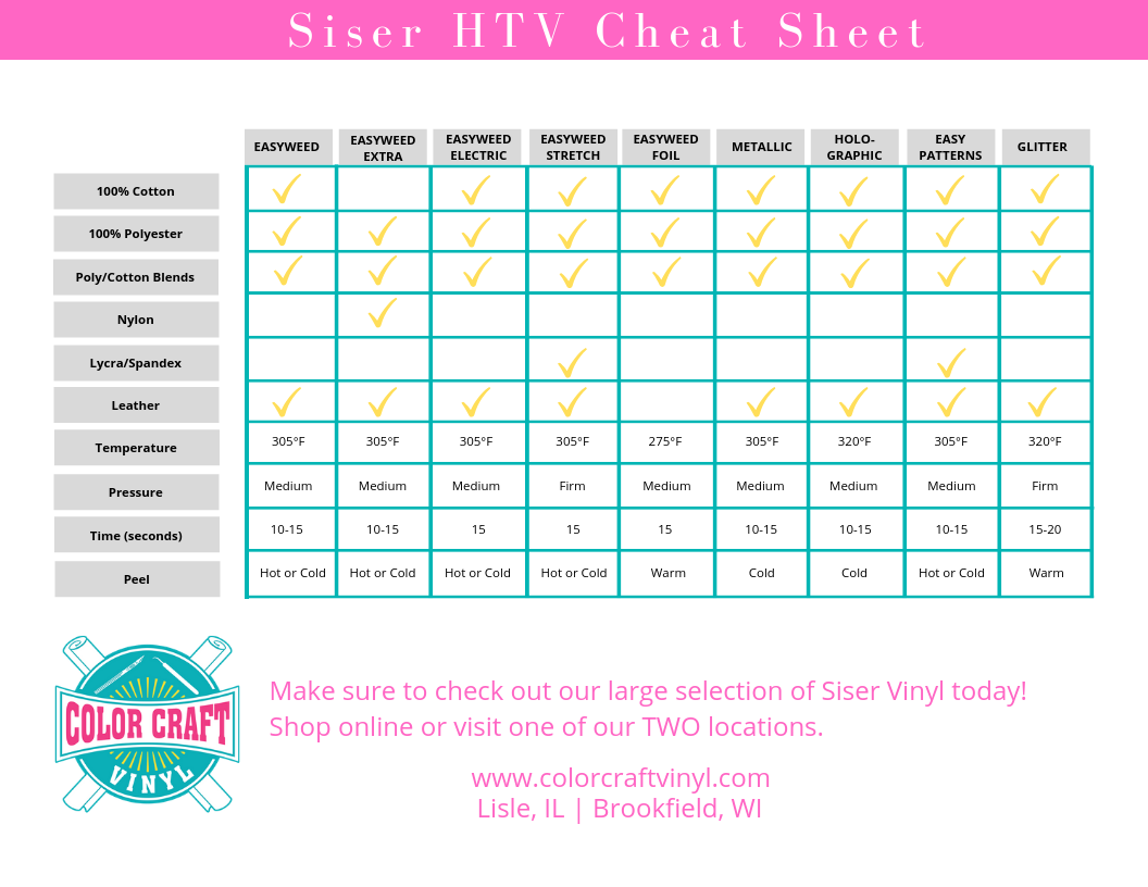 Siser Vinyl Cheat Sheet Color Craft Vinyl Siser Vinyl Cheat Sheet Color Craft Vinyl