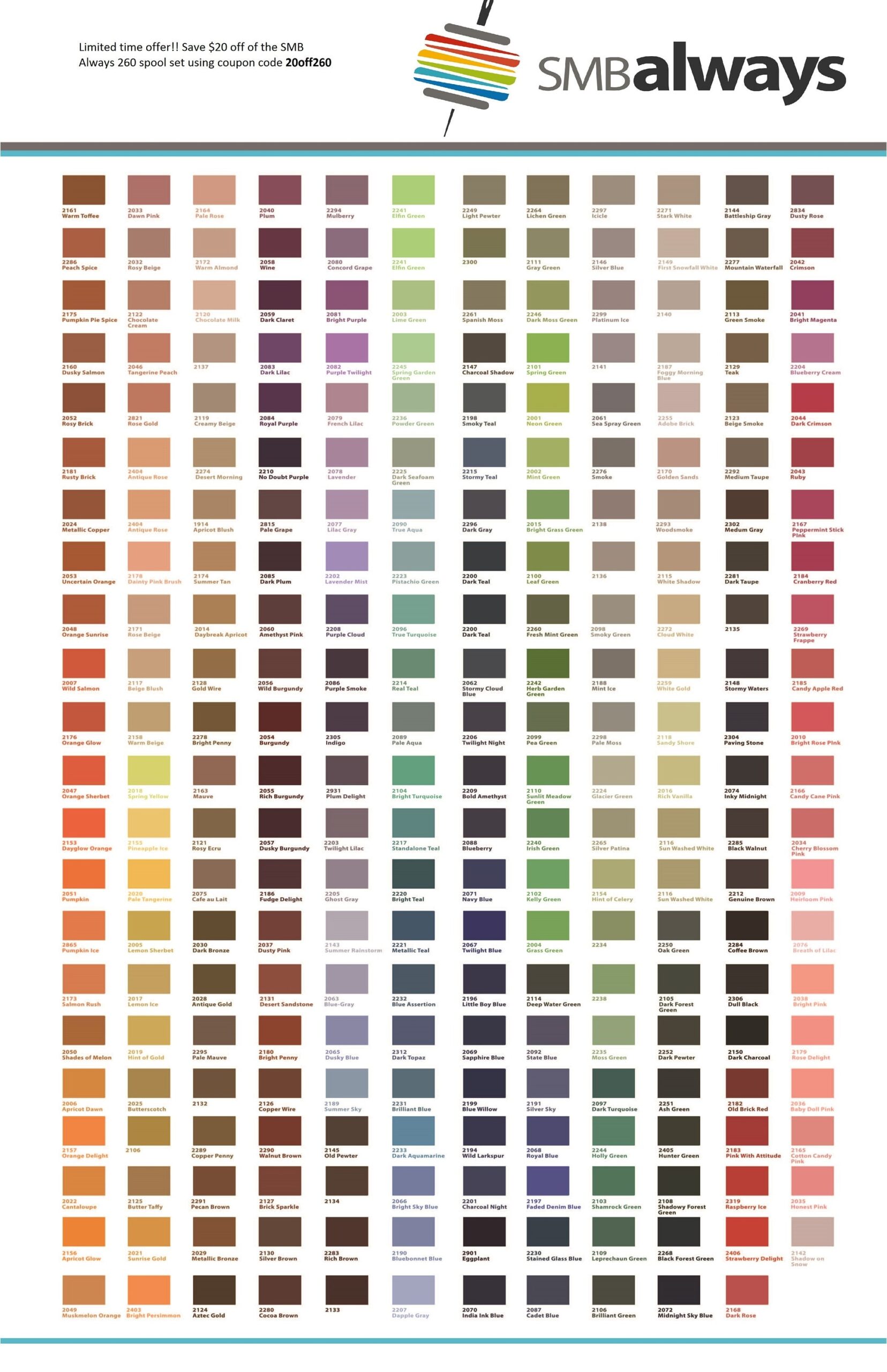 Smbalways Thread Chart CSV For Brother Pe Design 10 260 Colors Etsy UK