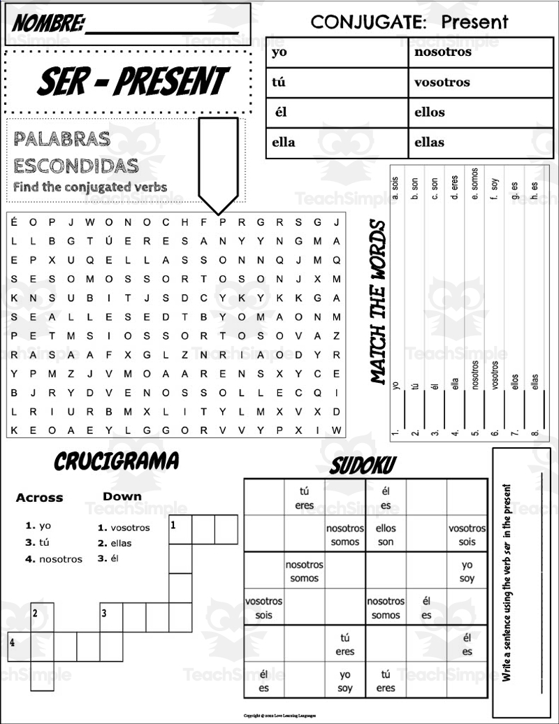 Spanish Verb SER Conjugation Worksheet By Teach Simple Spanish Verb SER Conjugation Worksheet By Teach Simple