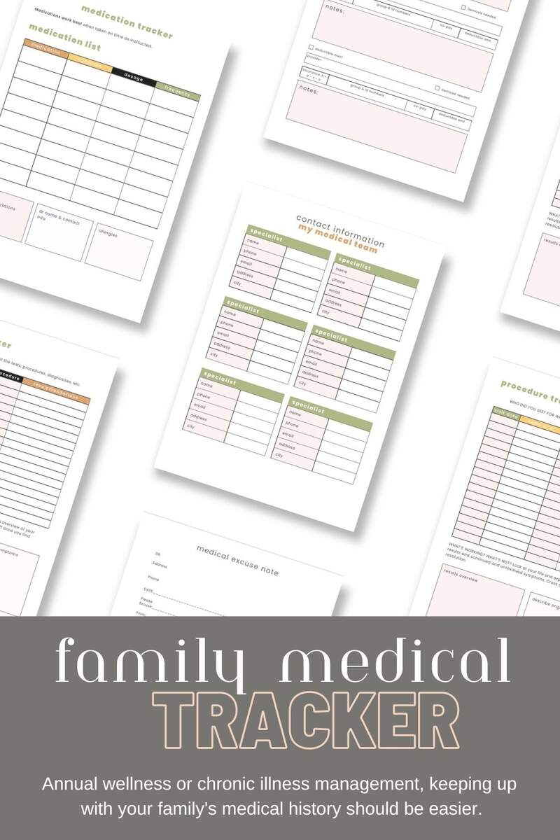 Family Medical Health History Form Personal Health History Medical Record Tracker Healthcare Medical Planner Inserts Etsy