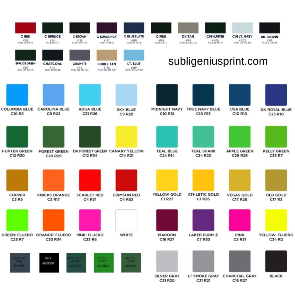 Sublimation Color Chart