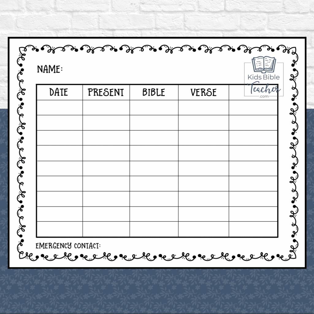 Sunday School Attendance Cards Kids Bible Teacher