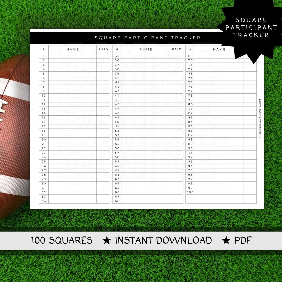 Super Bowl Squares Grid Football Pool Printable Editable PDF Etsy