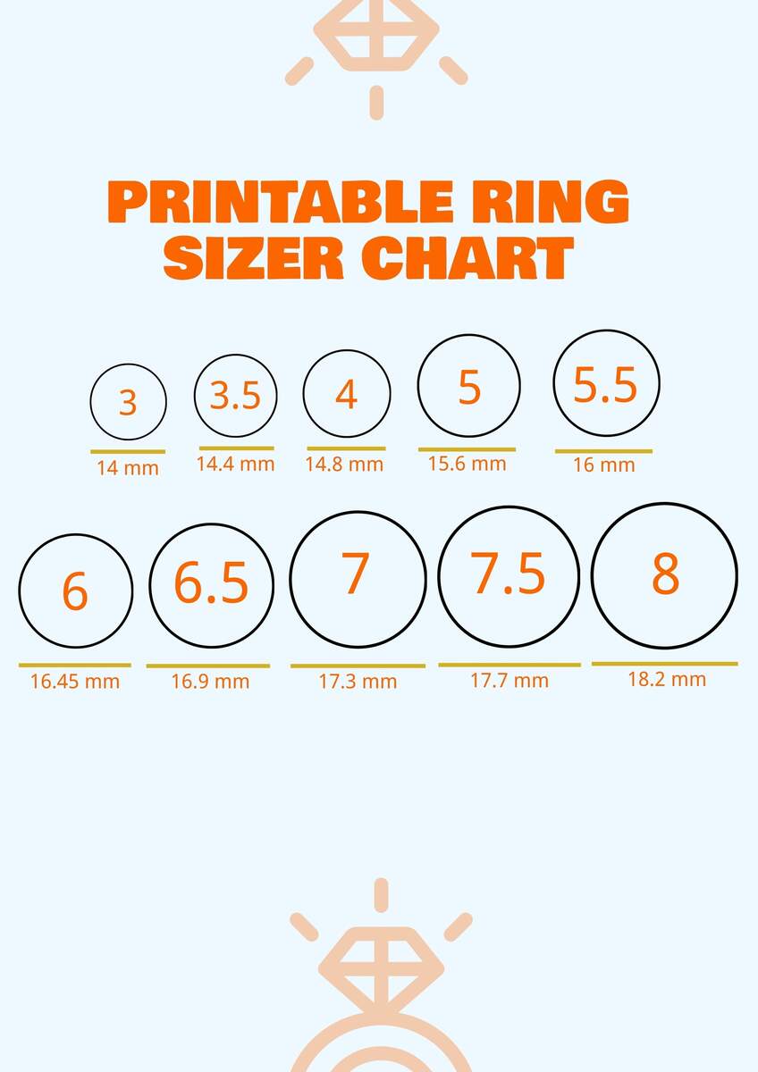 Template Finger Size Measurement Printable Ring Sizer With Half Sizes RING Size Finder BRAND