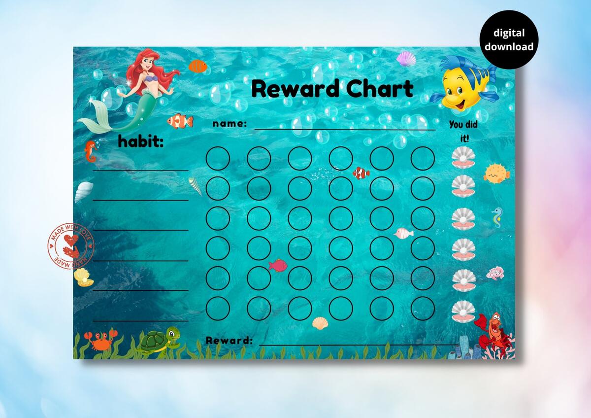 The Little Mermaid Reward Chart For Kids Ariel Sea Animalshabit Tracker Behaviour Chart Printable Download Digital A4 Etsy