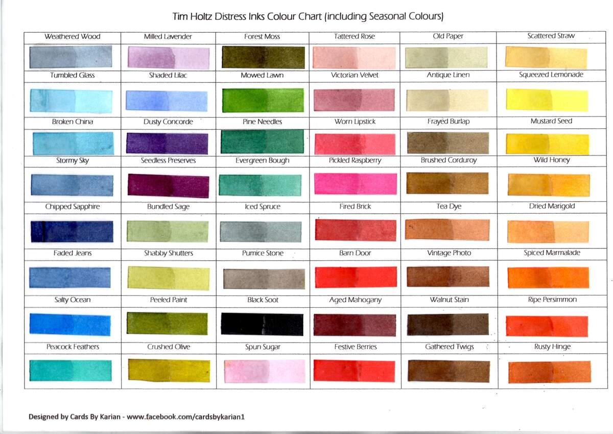 Tim Holtz Distress Inks Colour Chart Including Season Colours Designs By Karen Tim Holtz Distress Inks Colour Chart Including Season Colours Designs By Karen