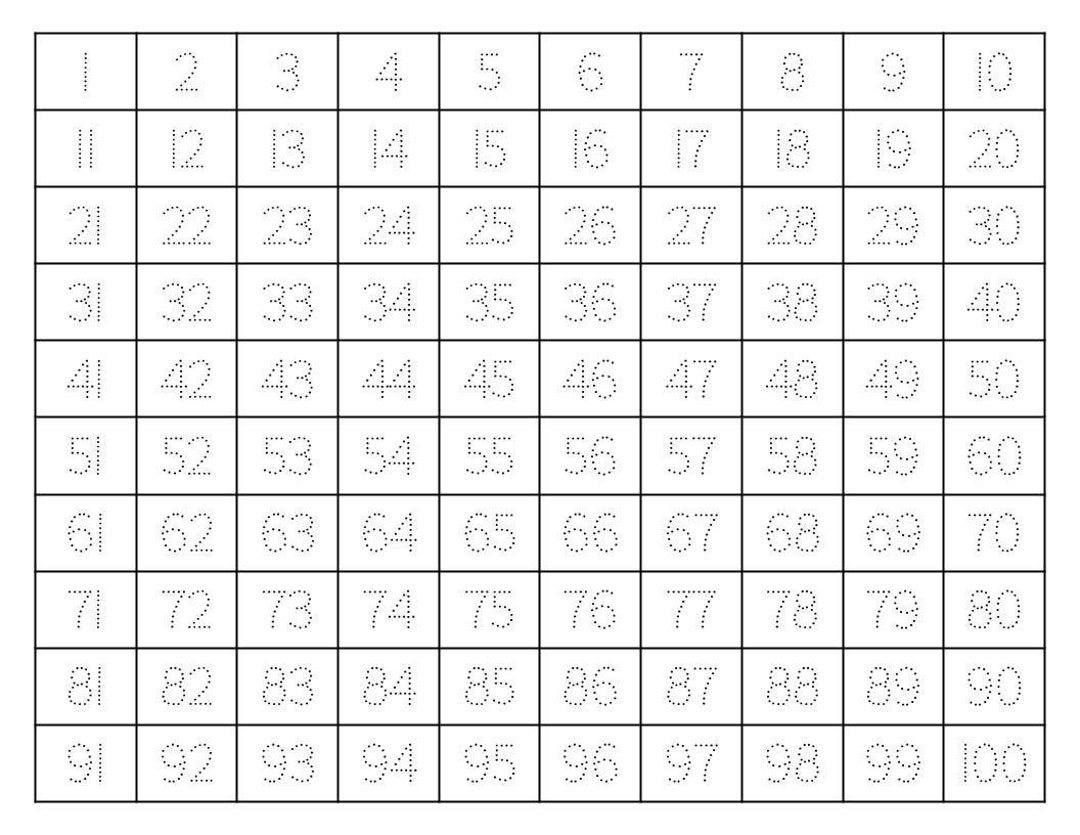 Trace Numbers 1 100 Chart Printable Math Worksheet PDF Etsy