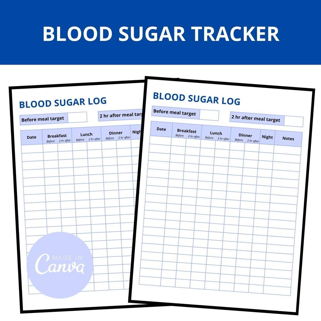 Type 2 Diabetes Printable Blood Sugar Chart Medical Tracker Health Tracker High Blood Sugar Etsy