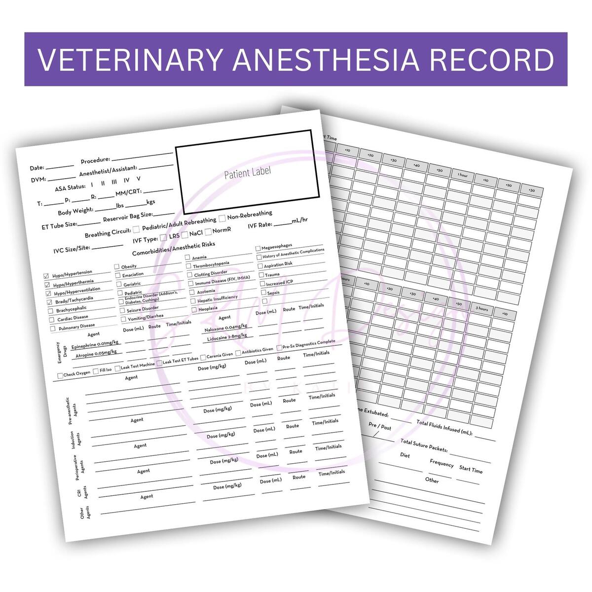 Vet Anesthesia Monitoring Sheet Customizable Surgery Record PDF Etsy Canada