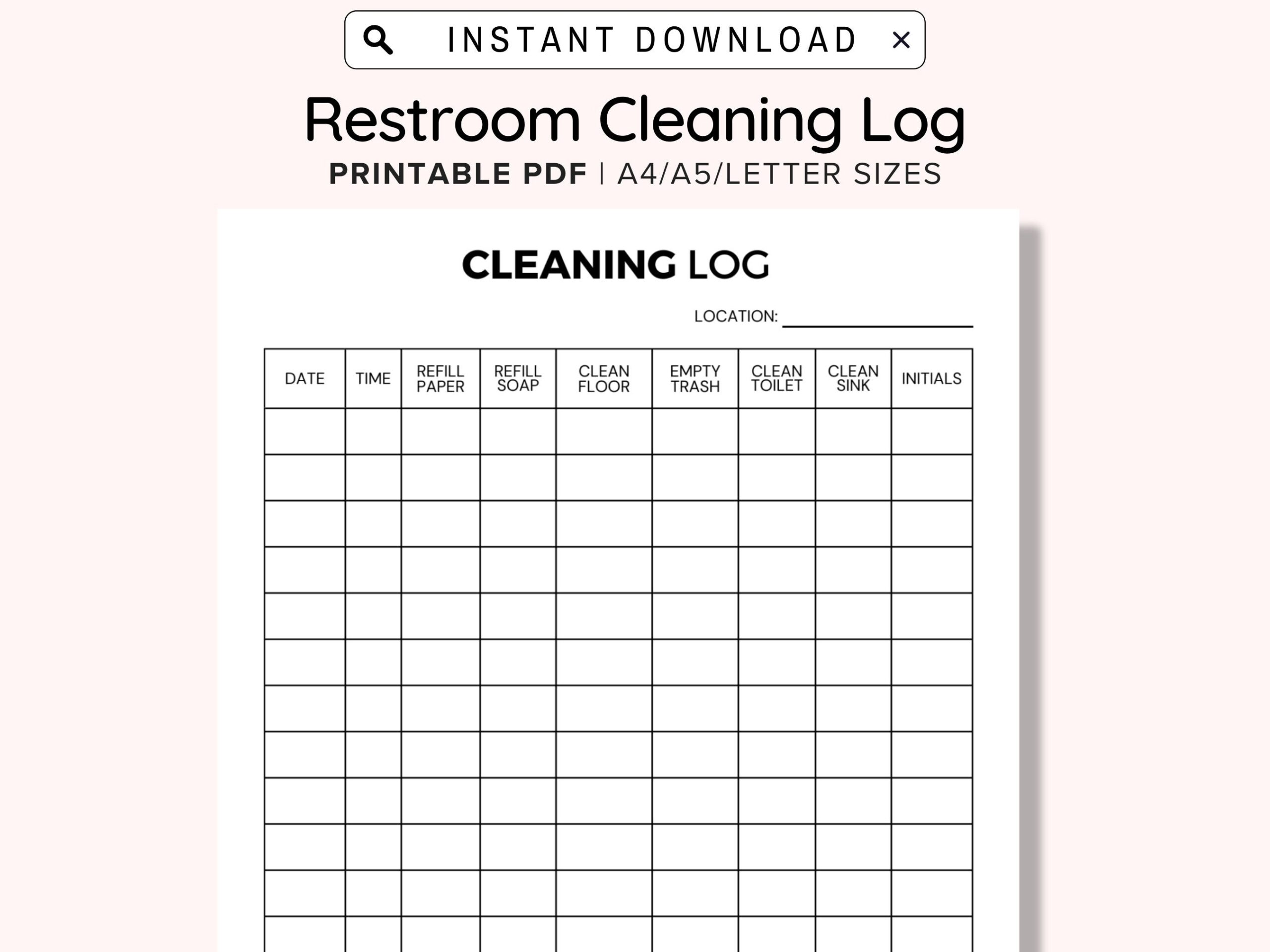 Weekly Bathroom Cleaning Chart Printable Restroom Cleaning Log For Business Bathroom Cleaning Log Bathroom Checklist Restroom Checklist Etsy 42 Printable Bathroom Cleaning Checklists Word PDF Excel