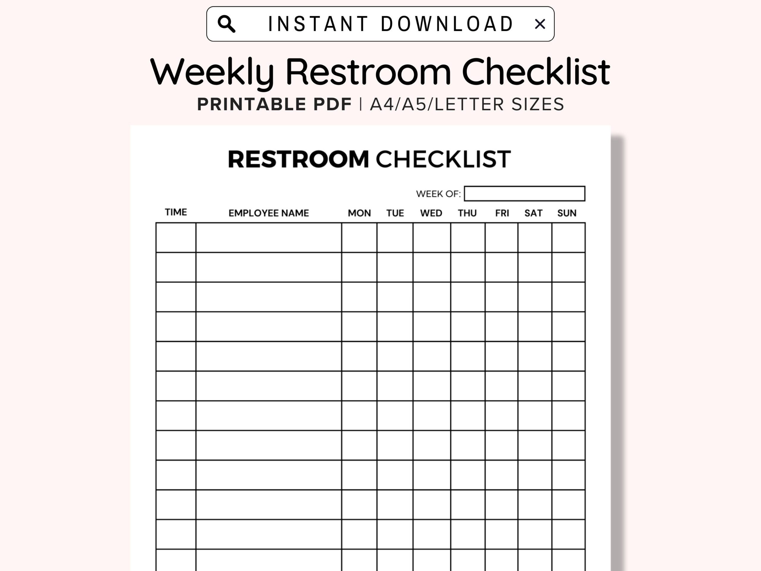 Weekly Bathroom Cleaning Chart With Employee Names Column Printable And Editable PDF Cleaning Log For Business Bathroom Checklist Digital Etsy Israel