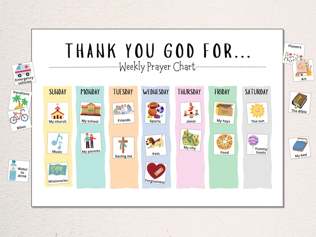 Weekly Prayer Chart For Kids And Preschoolers Printable Visual Routine Picture Chart With Cards Etsy