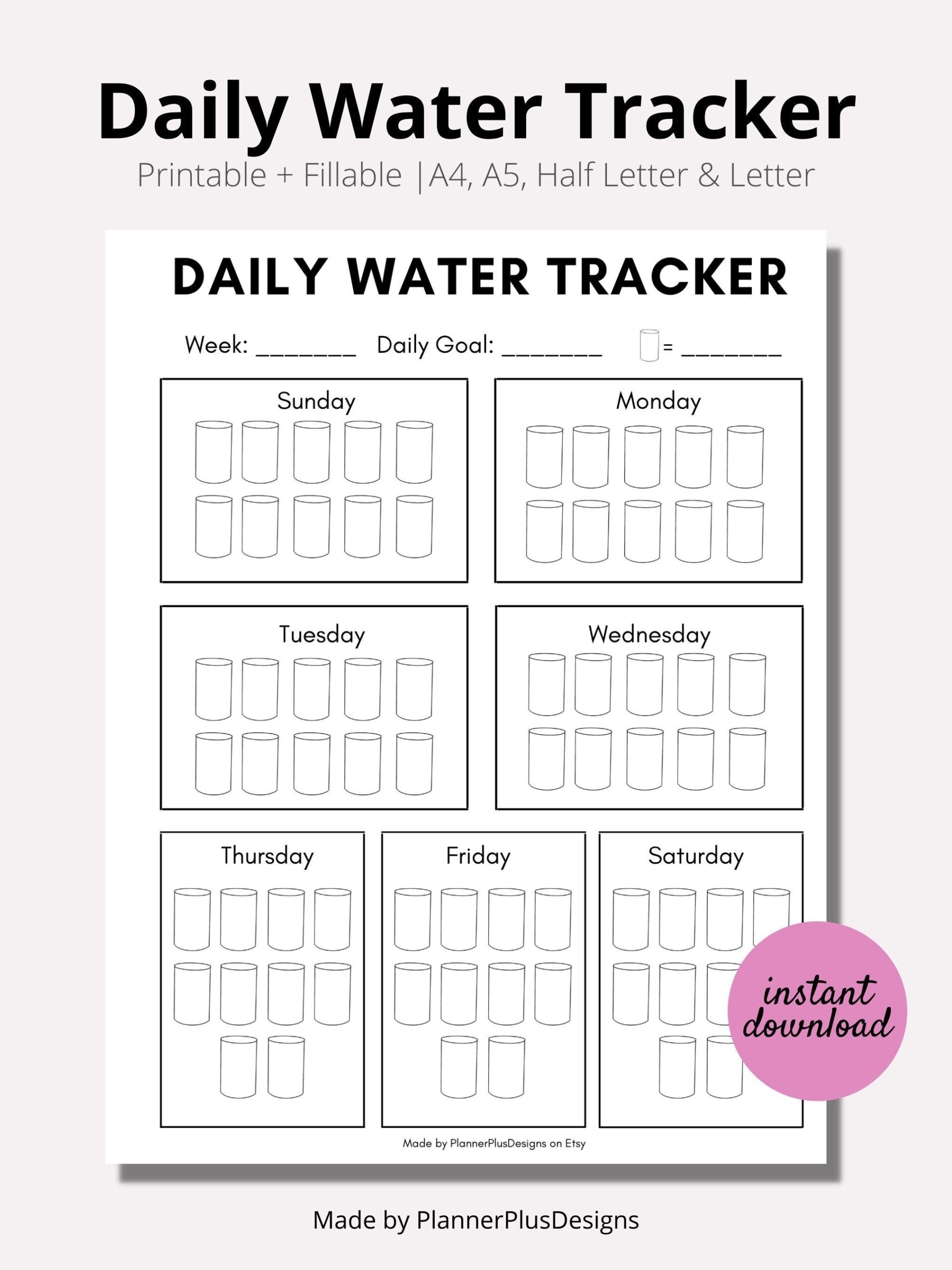 Weekly Water Intake Tracker Water Log Daily Water Tracker Printable Minimal Water Journal Instant Download PDF A4 A5 LETTER Etsy