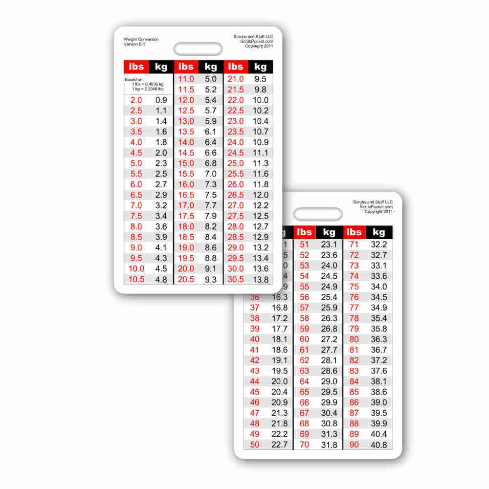 Weight Conversion Chart Pedi Range Vert Badge ID Card Pocket Paramedic Nurse EMT EBay